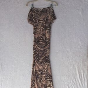 No Comment Junior's Tan Animal Snakeskin Print Bodycon‎ Ruched Dress Size S
